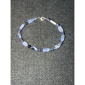 Lovely Vintage Sterling Silver Blue Lapis Lazuli Beaded 7.5" Bracelet #348